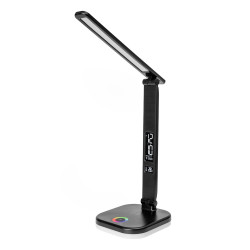 Asztali LED lámpa, RGB, állítható, vezeték nélküli töltővel, órával Platinet fekete