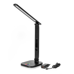 Asztali LED lámpa, RGB, állítható, vezeték nélküli töltővel, órával Platinet fekete