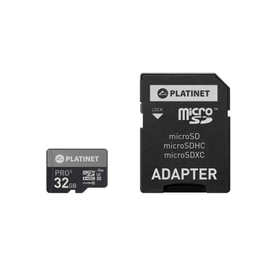 Memóriakártya 32 Gb micro SDHC + SD adapter Class10, U3 90MB/s Platinet