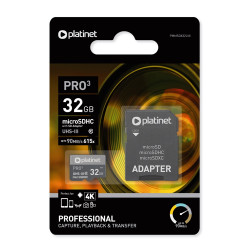 Memóriakártya 32 Gb micro SDHC + SD adapter Class10, U3 90MB/s Platinet