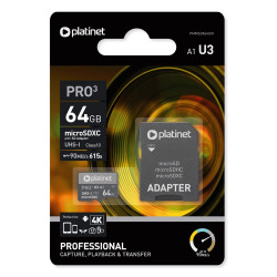 Memóriakártya 64 Gb micro SDHC + SD adapter Class10, U3,A1  90MB/s Platinet